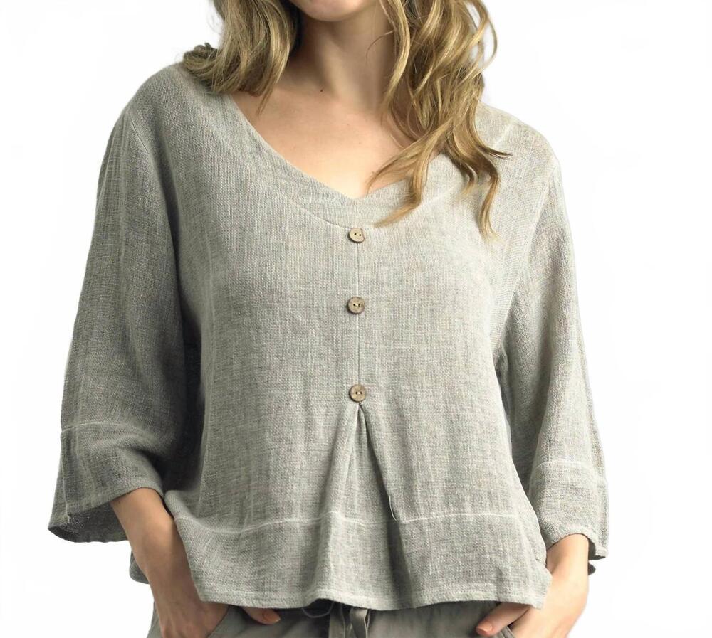 NEW TEMPO PARIS v-neck linen top in sage